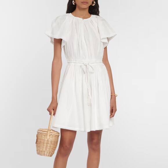 Ulla Johnson Jessa Dress NEW White Poplin Short Sleeve Belted Mini Size 6